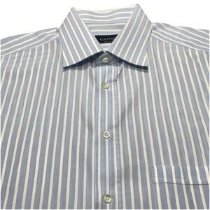 Canali Dress Shirt 17.5 44 Mens Light Blue White Stripe Textured